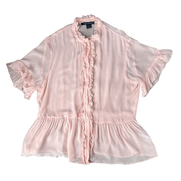 French Connection Clanre Light Sheer Short Sleeve Peplum Blouse Women’s M Pink - Picture 2 of 6